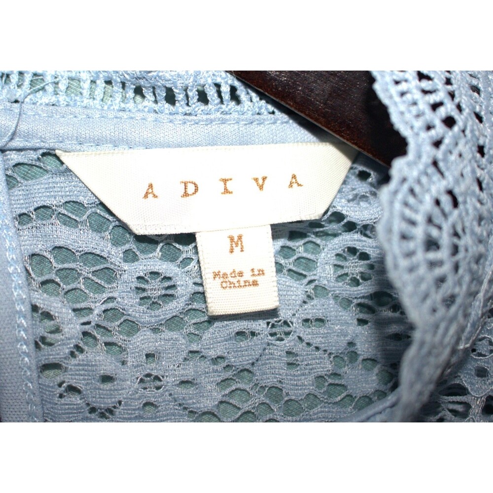 Adiva Womens Size Medium Lace Floral Top Blouse Short Sleeve Boho Light Blue - Picture 6 of 9